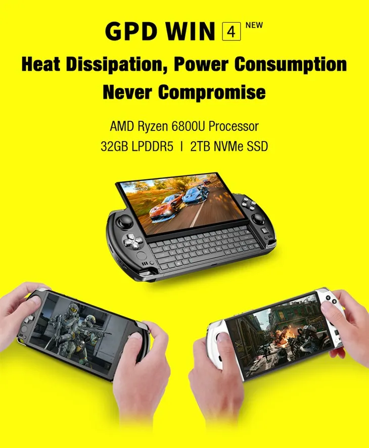 Crni GPD WIN4 8840U 32+2TB s 4G modelom i osnovnom kožnom torbicom